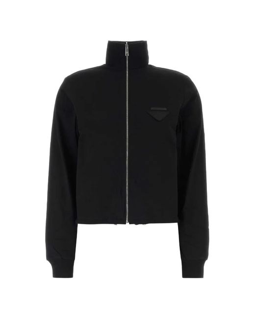 Prada Black Logo-Plaque Zip-Up Jacket