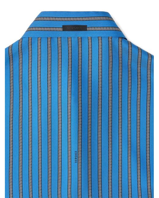 Versace Blue Printed Silk-Twill Regular Shirt for men