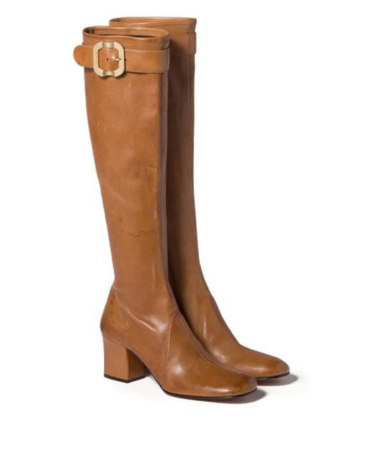 Miu Miu Brown 65Mm Buckle-Fastening Leather Boots