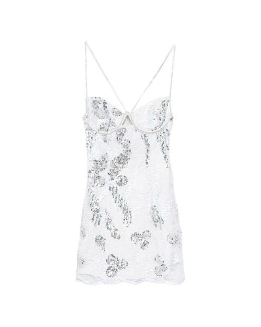 For Love & Lemons White Sequin-Embellished Lace Mini Dress