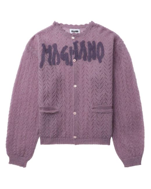 Magliano Purple Logo-print Pointelle-knit Cardigan for men