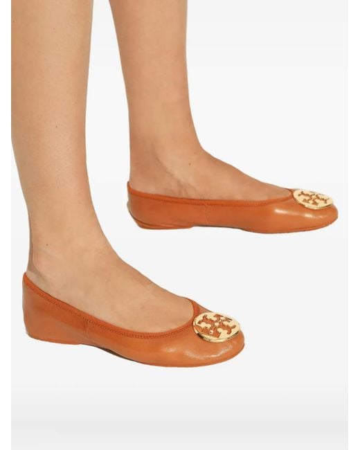Tory Burch Brown Leather Logo-Detail Pumps