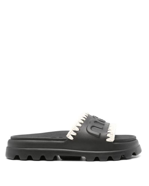 Mou Black Logo-Embossed Slides