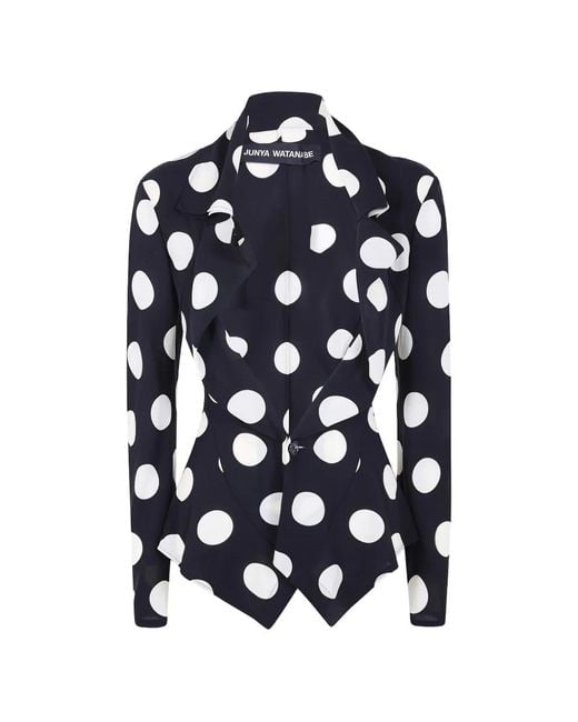 Junya Watanabe Blue Polka-Dot Ruffled Blazer