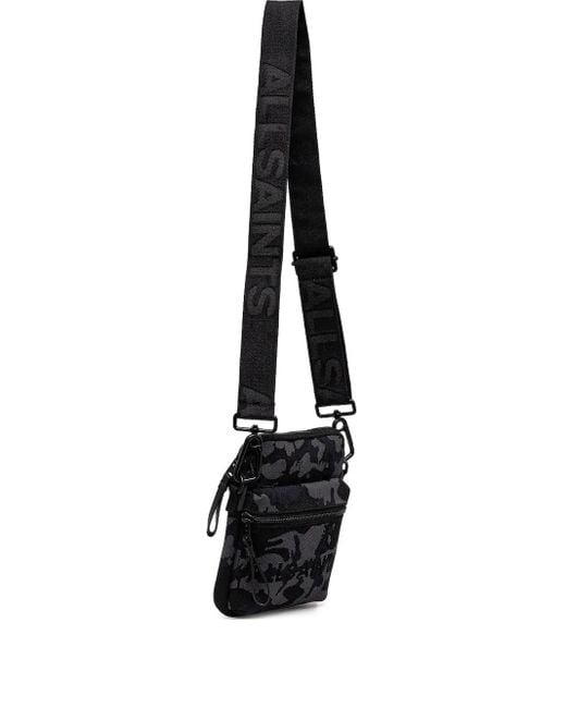 AllSaints Black Camouflage-Pattern Zip-Fastening Messenger Bag for men