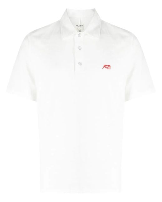 Rag & Bone White Logo-Embroidered Polo Shirt for men