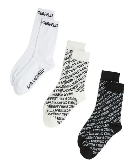 Karl Lagerfeld ロゴ 靴下 3足組 White