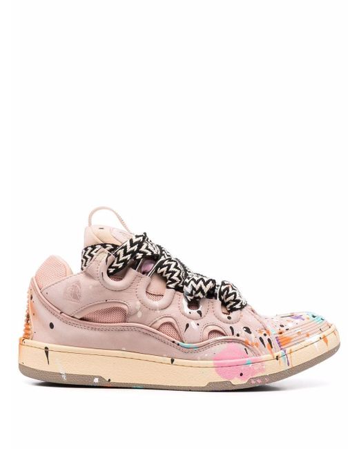 Lanvin Leather Paintsplatter Lowtop Sneakers in Pink for Men Lyst