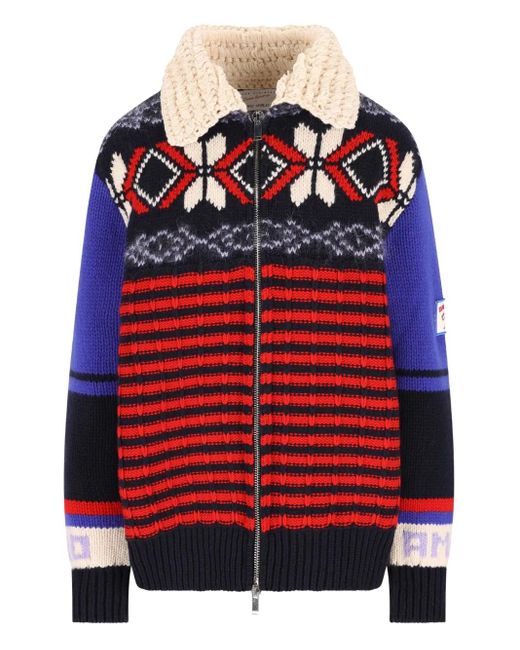 Giada Benincasa Red Fair Isle-Pattern Zip-Up Cardigan