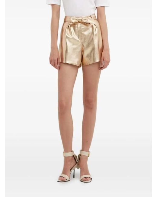 Never Fully Dressed Natural Metallic Belted Faux-Leather Shorts