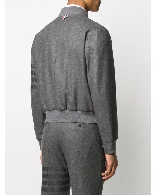 Thom Browne Gray Tonal 4-Bar Flannel Blouson Jacket for men