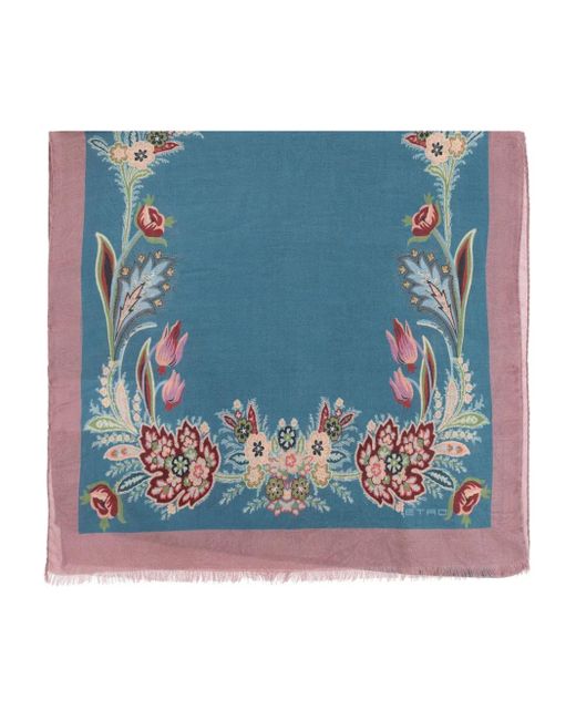 Etro Blue Scarf With Decorative Pattern