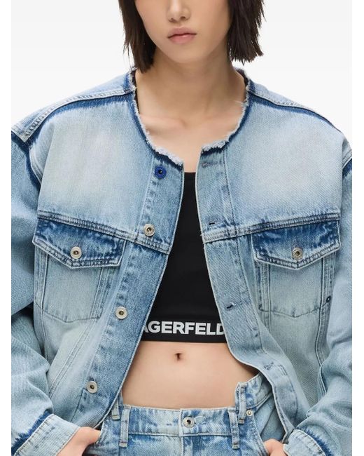 Karl Lagerfeld Blue Collarless Denim Jacket