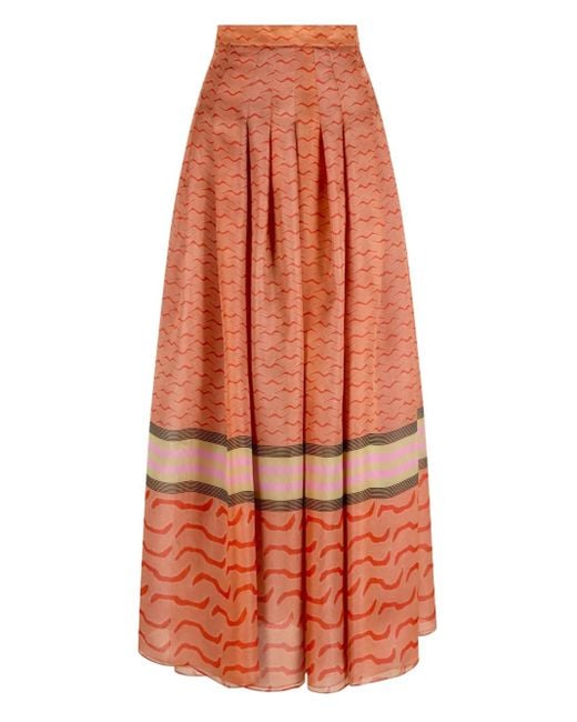 Giorgio Armani Orange Striped Pattern Maxi Skirt