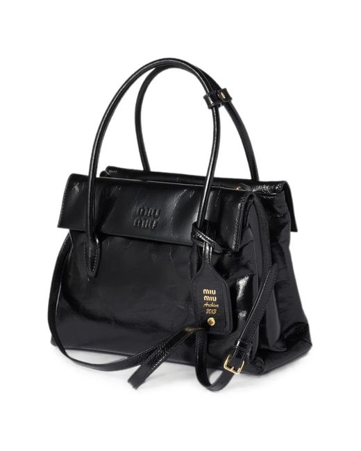 Miu Miu Black Borsa A Mano Vitello Shine