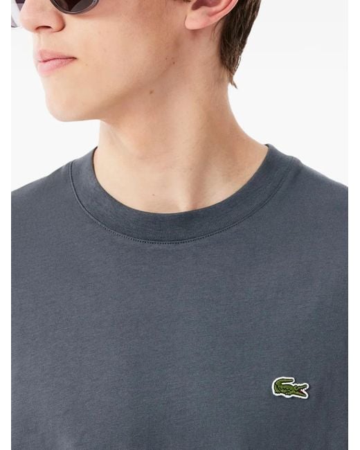 Lacoste Blue Logo-Patch Crew-Neck T-Shirt for men