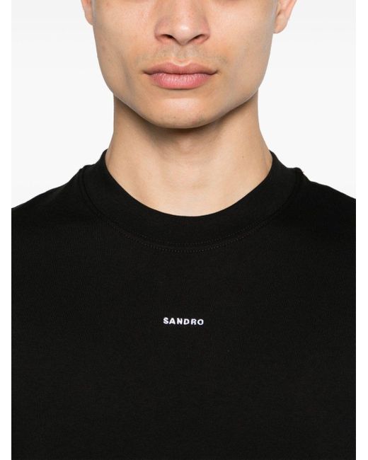 T-shirt en coton à logo brodé Sandro pour homme en coloris Black