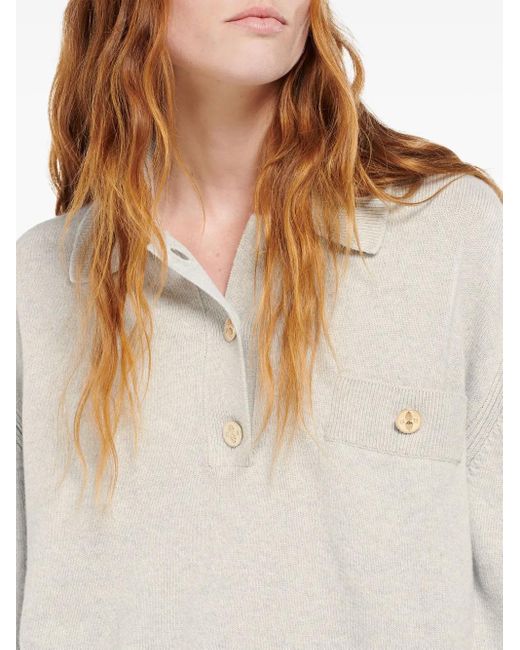 Barrie White Cashmere Polo Sweater