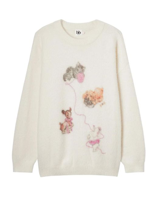 B+ AB White Graphic-Design Sweater
