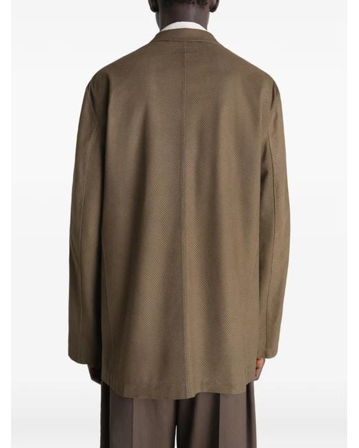 Lemaire Brown Double-Breasted Leather Jacket for men