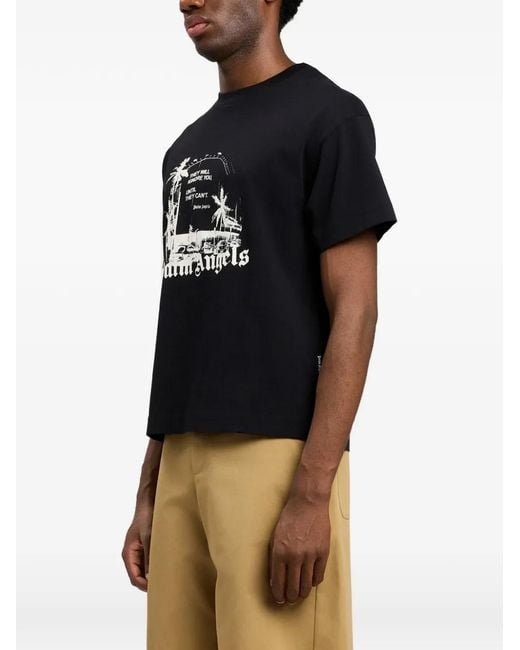 Palm Angels Black Graphic Print Ribbed T-Shirt for men