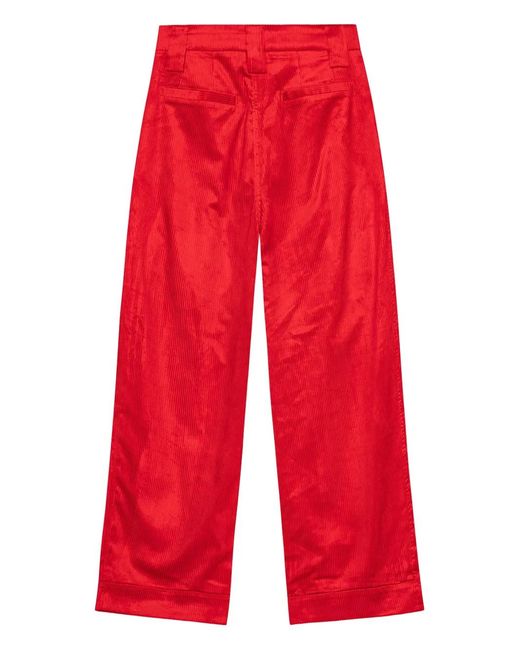 Ganni Red Pleated Corduroy Trousers