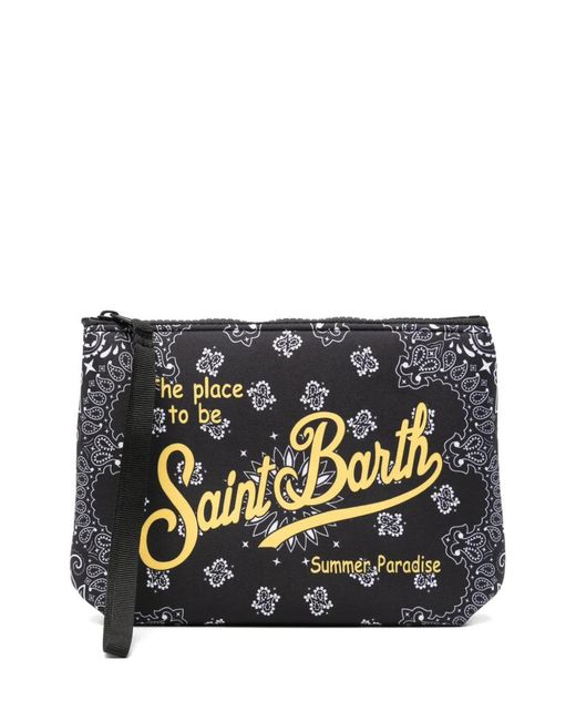 Mc2 Saint Barth Black Aline Bandana-Print Logo-Print Clutch Bag