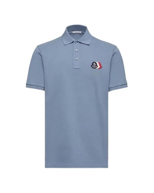 Moncler Blue Cotton Logo-Patch Polo Shirt for men