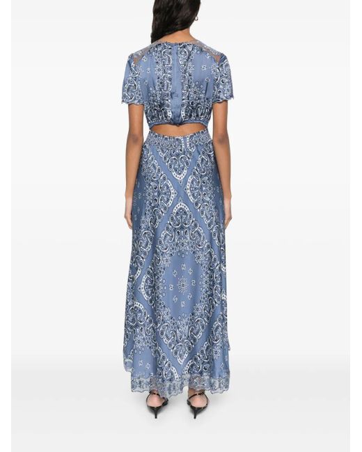 Maje Blue Floral-Print Midi Dress
