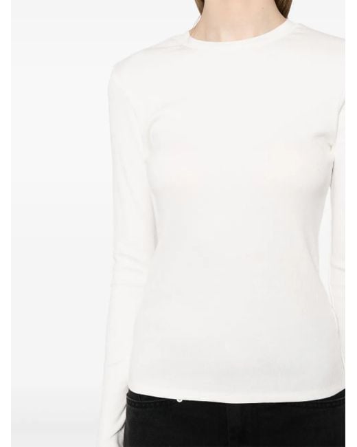 Reformation White Davy Ribbed-Knit Long-Sleeve T-Shirt
