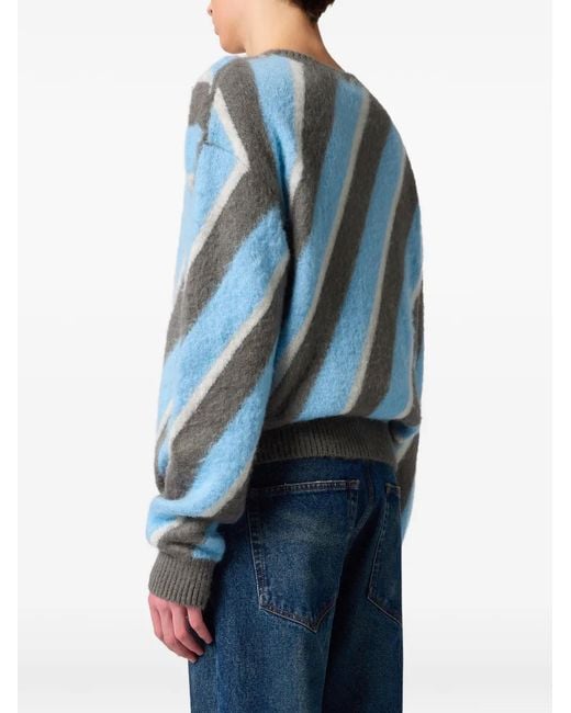 MSGM Blue Diagonal-Stripe Sweater for men