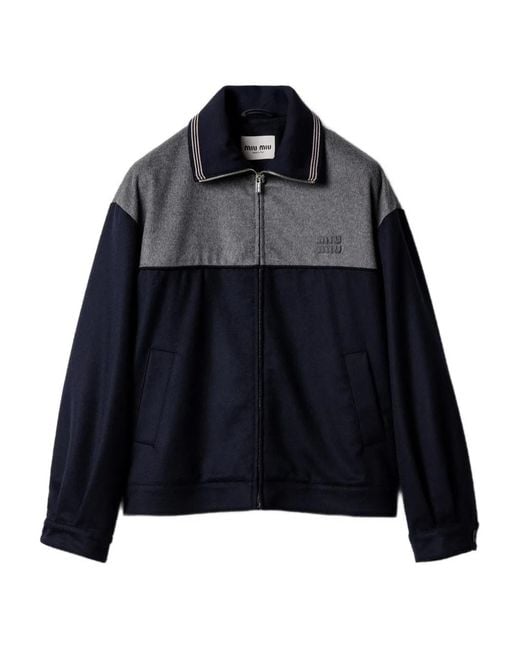 Miu Miu Blue Embroidered-Logo Zipped Sweatshirt