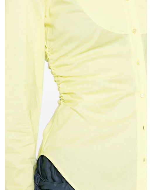 Patrizia Pepe Yellow Gathered Poplin Shirt
