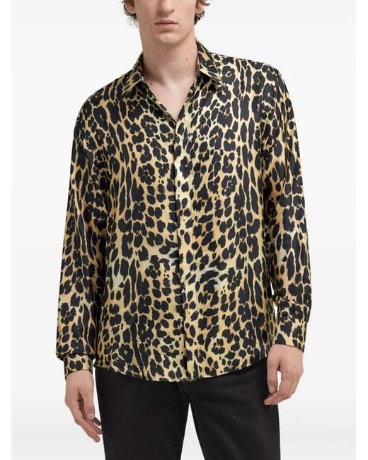 Roberto Cavalli Black Leopard-Print Silk Shirt for men