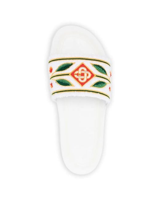 Casablanca White Floral-Embroidered Sliders for men