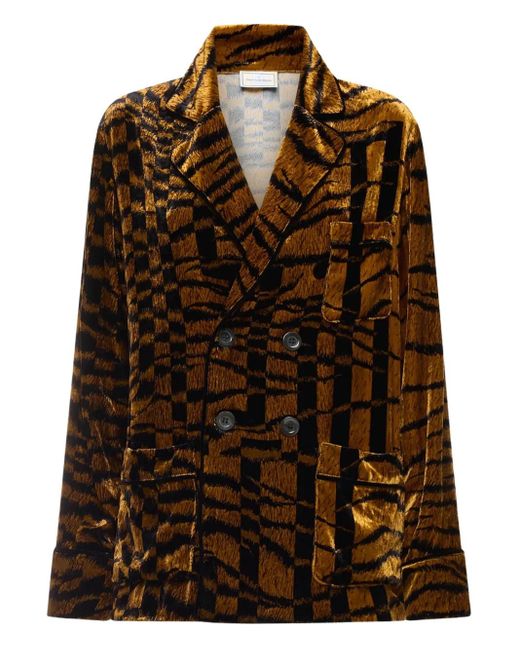 Pierre Louis Mascia Brown Tiger-Print Double-Breasted Jacket