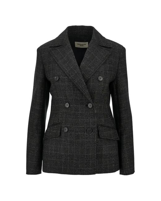 Weekend by Maxmara Black Prince Of Wales Checked Double-Breasted Wool Blazer