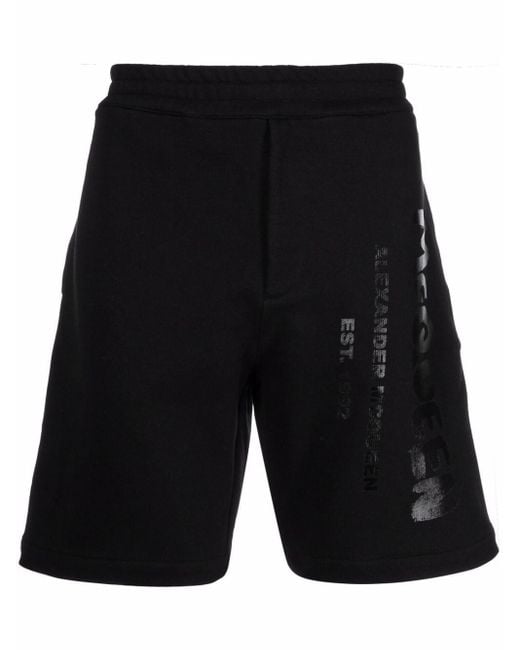 Pantalones cortos de deporte con logo Alexander McQueen de hombre de color Black