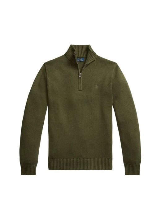 Polo Ralph Lauren Green Quarter-Zip Embroidered-Logo Sweater for men