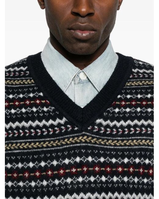 DUNST Trui Met V-Hals En Fairisle-Patroon in het Black voor heren