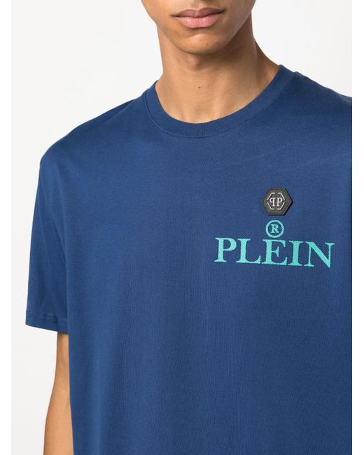 Philipp Plein Blue Iconic Plein Logo-Print T-Shirt for men