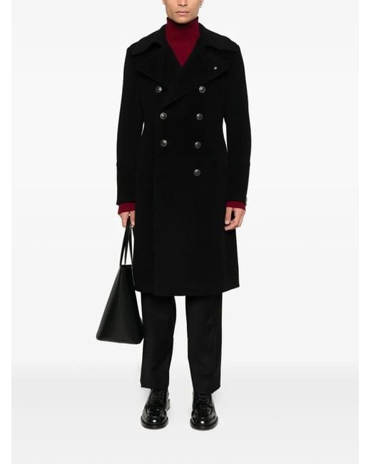 Tagliatore Black Double-Breasted Coat for men