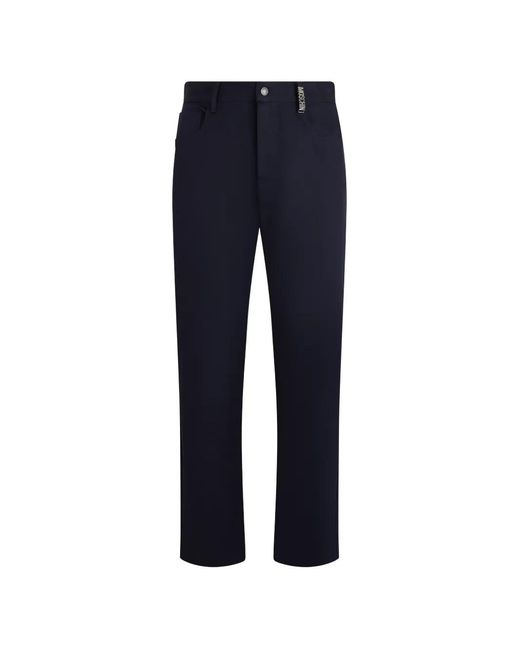 Moschino Blue Logo-Patch Straight-Leg Trousers for men