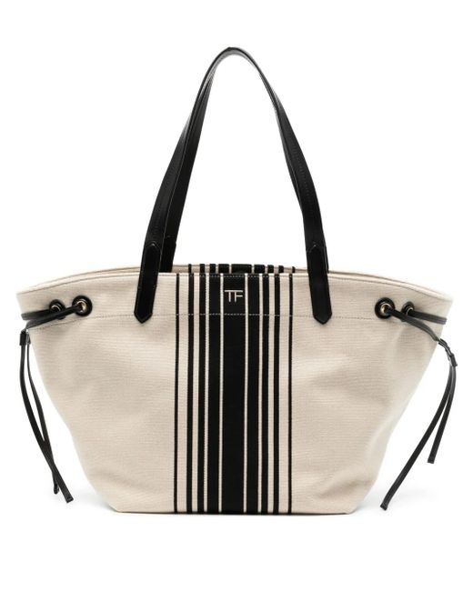 Tom Ford Natural Striped Jacquard Tote Bag