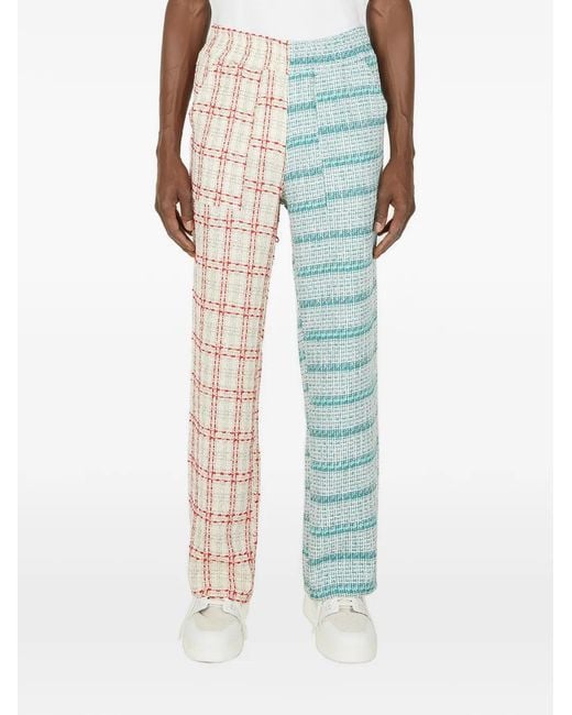 (DI)VISION Blue Check-Pattern Contrasting-Panel Trousers