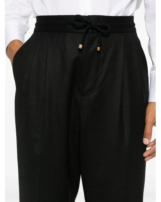 Brunello Cucinelli Black Pleat-Detail Tapered Trousers for men