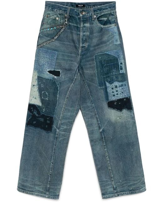 FIVE CM Blue Graphic-Print Jeans for men