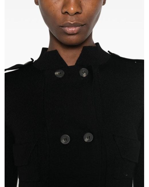 Psophia Black Double-Breasted Button-Up Cardigan