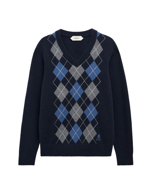 Pringle of Scotland Blue Argyle V-Neck Sweater for men
