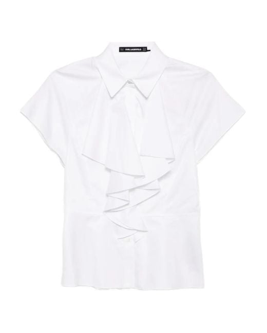 Karl Lagerfeld White Ruffle Poplin Shirt
